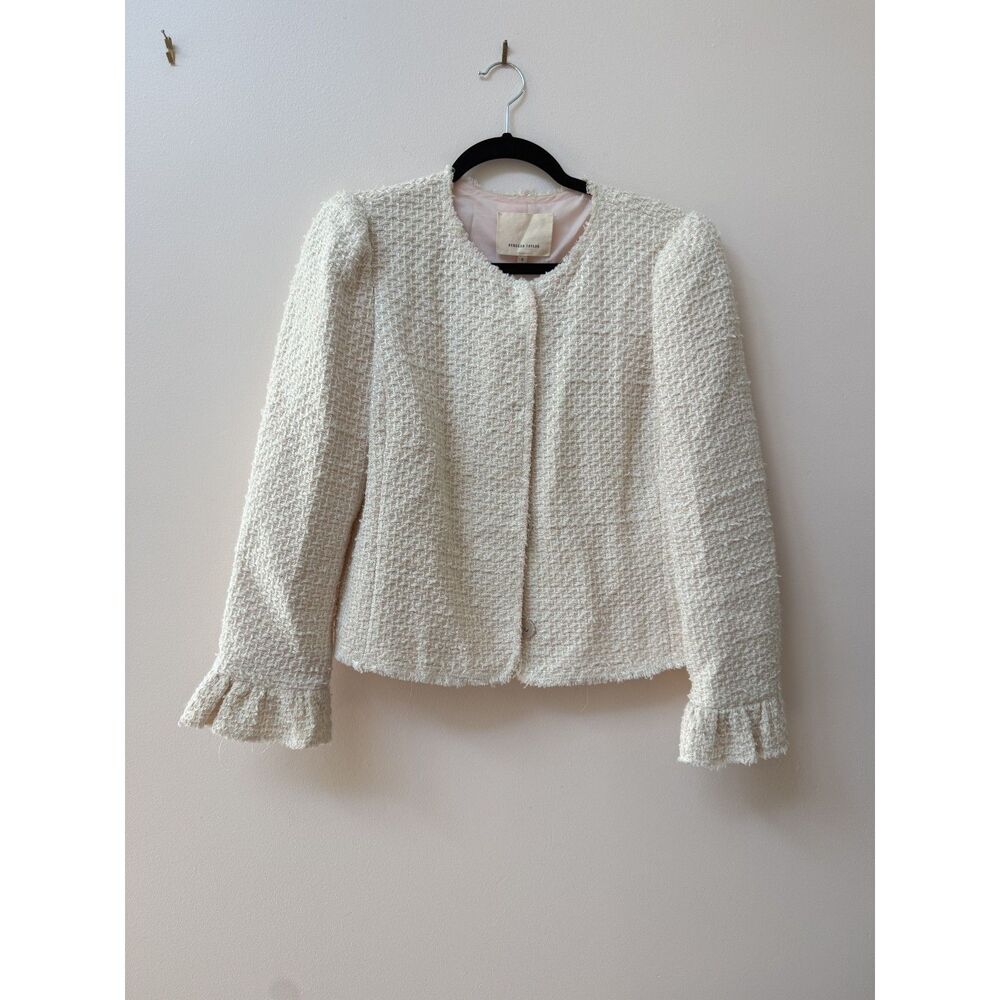 Rebecca Taylor Ivory Textured Blush Pink Tweed Jacket Size 8